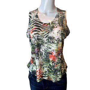 Zara Collection Women Tropical Blouse Top Sleeveless Back Hole Multicolor Size M